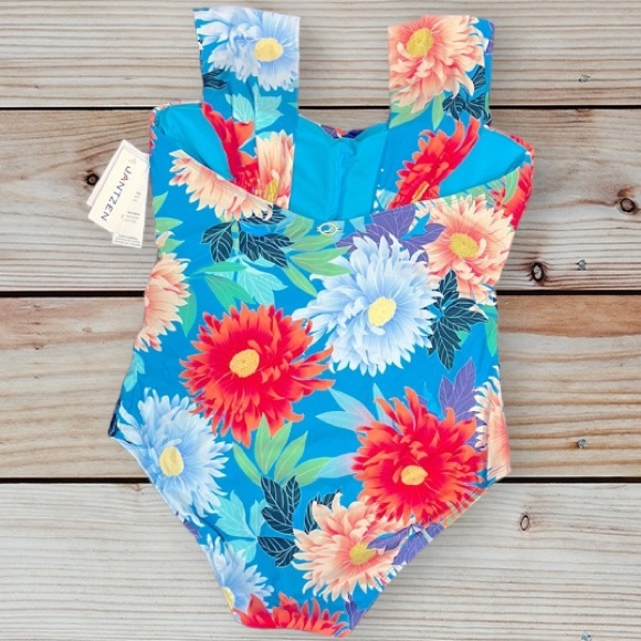 Jantzen Cascade Blue Resume To Bloom Capsleeve One Piece - Picture 8 of 16